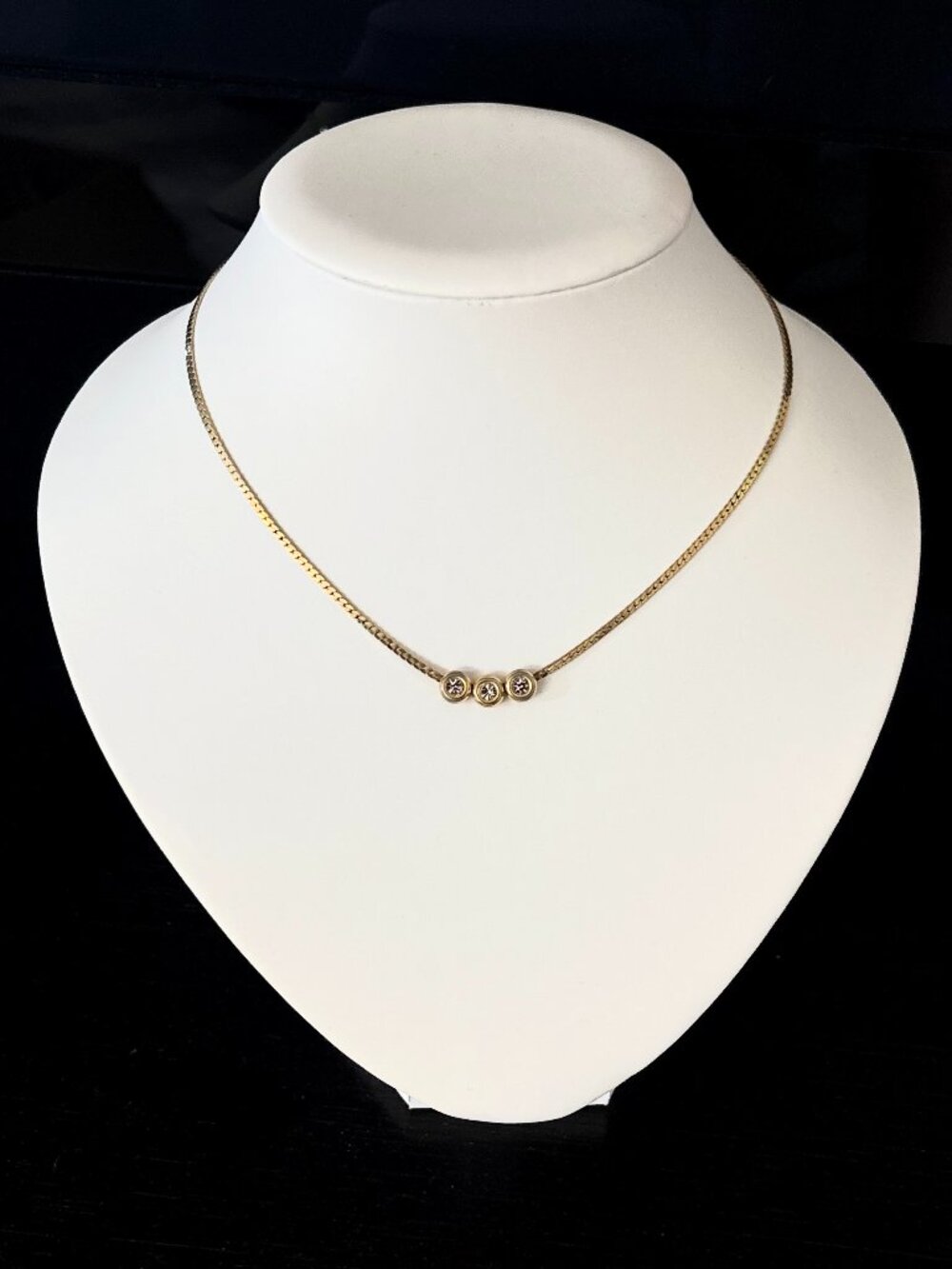 Vintage Gold Plated Slide Necklace with Triple Glass Crystal Beads